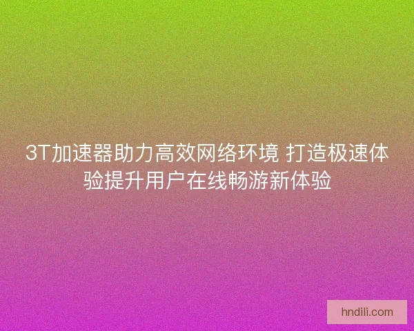 3T加速器助力高效网络环境 打造极速体验提升用户在线畅游新体验